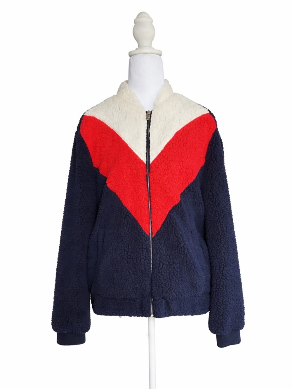 UGG Annalise Teddy Jacket Navy Blue Red White Chevron Sherpa Fleece Women Small